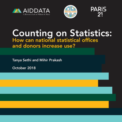 A result of a joint project between AidData and Open Data Watch, the Counting on Statistics report examines how official statistics are being used from the perspective of 400 national statistical office officials and 650 government ministry officials in 140 low- and middle-income countries.