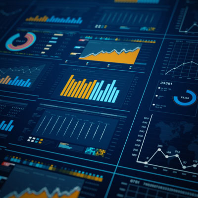Development Gateway graphic from iStock with dark blue background with graphs and charts.
